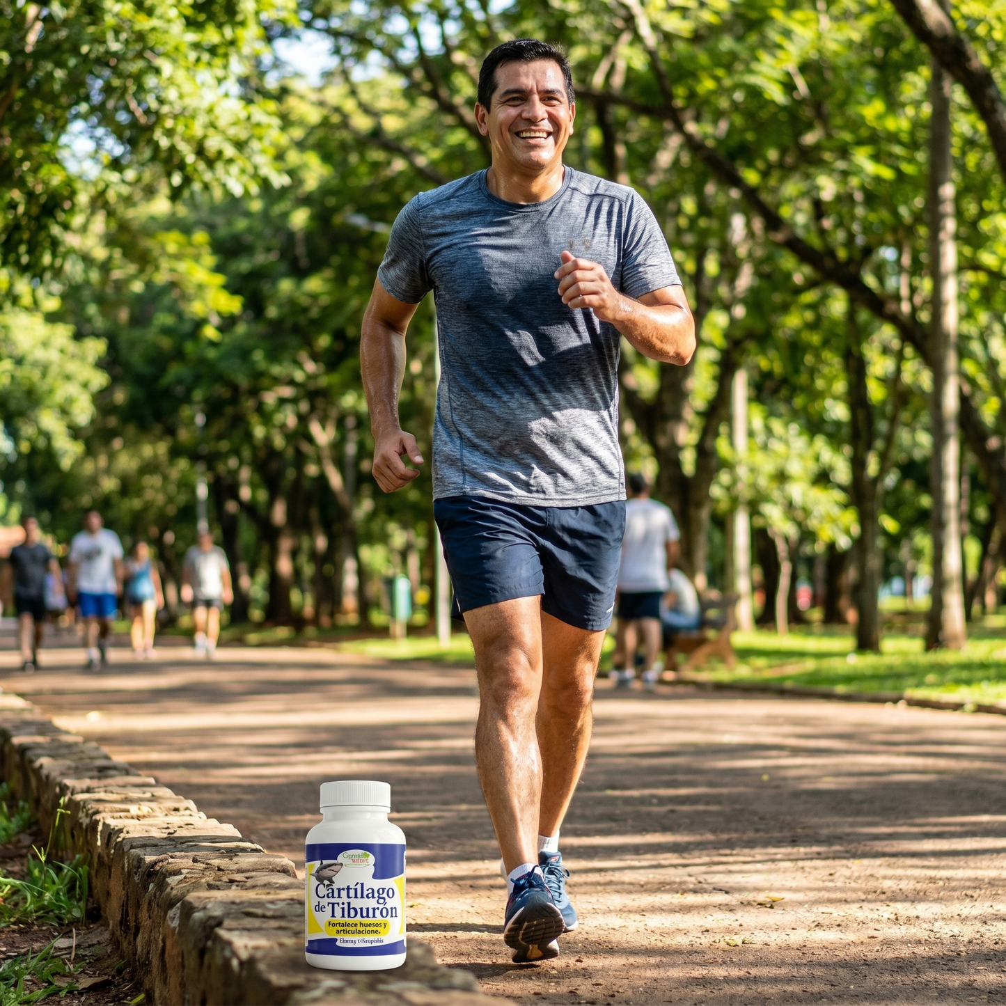 Cartílago de Tiburón Natural Medix — hombre activo de 48 caminando en el parque