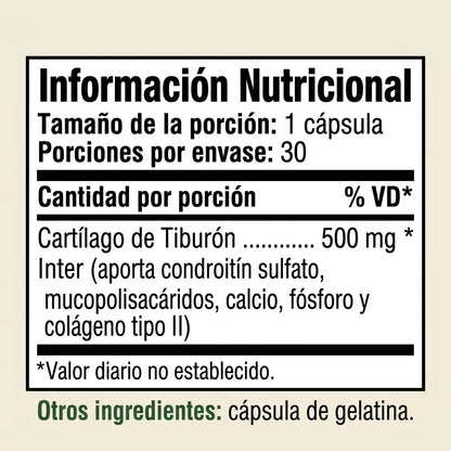 Cartílago de Tiburón Natural Medix 500 mg · 30 cápsulas