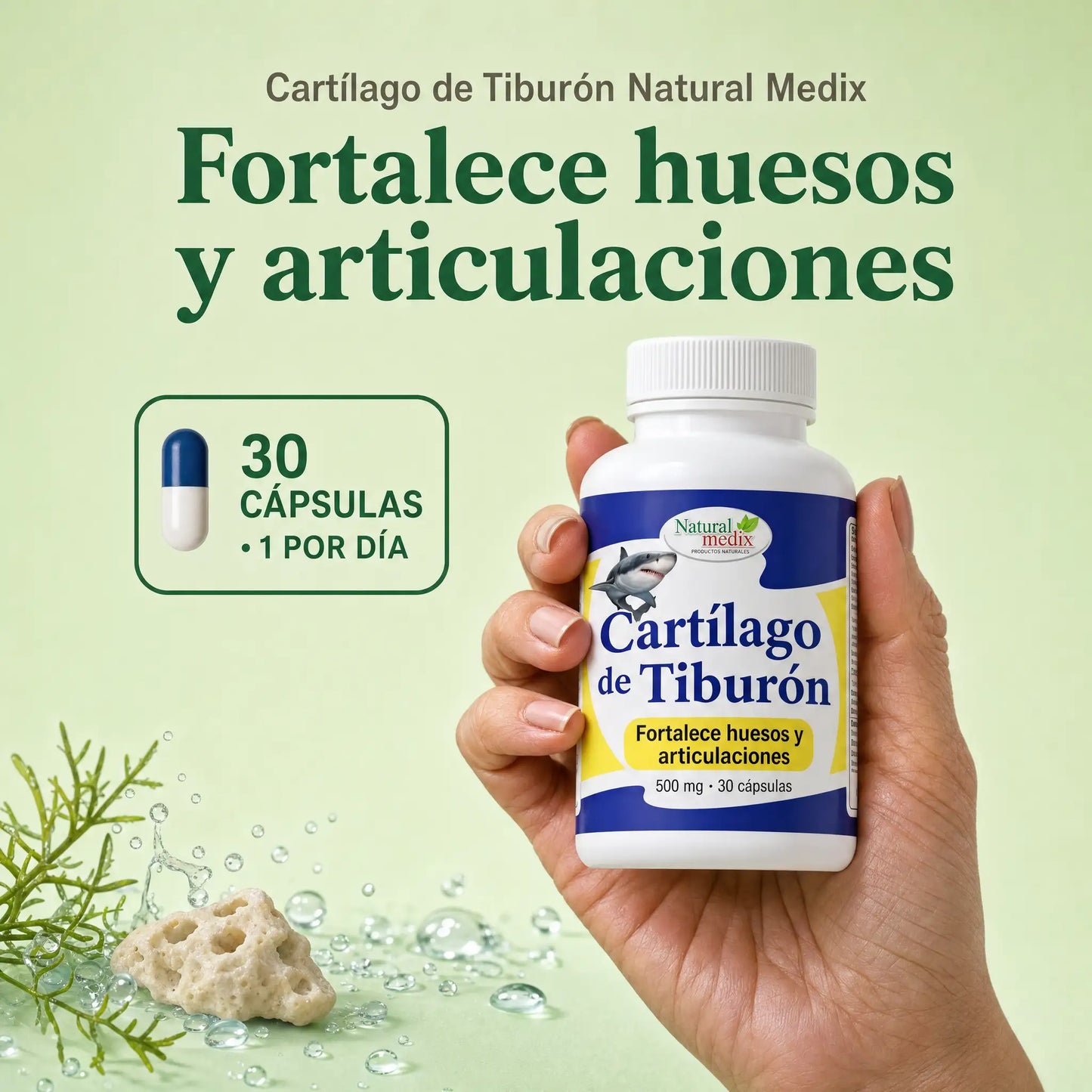 Cartílago de Tiburón Natural Medix 500 mg · 30 cápsulas
